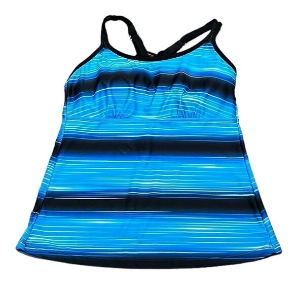 NWT Yonique Women’s Blue And Black Stripe Tankini Swim Top, Size S - Picture 4 of 10